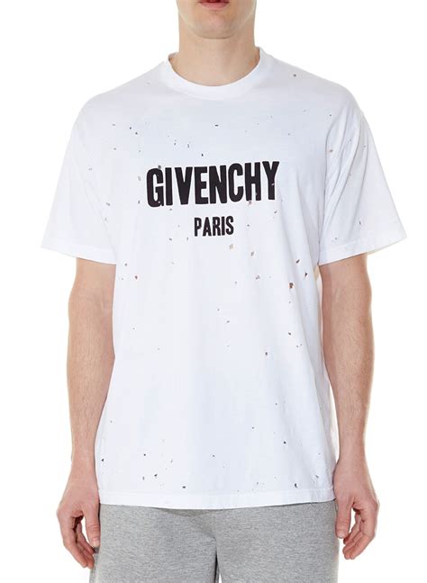 givenchy paris calligraphic printed t-shirt|Givenchy t shirt with holes.